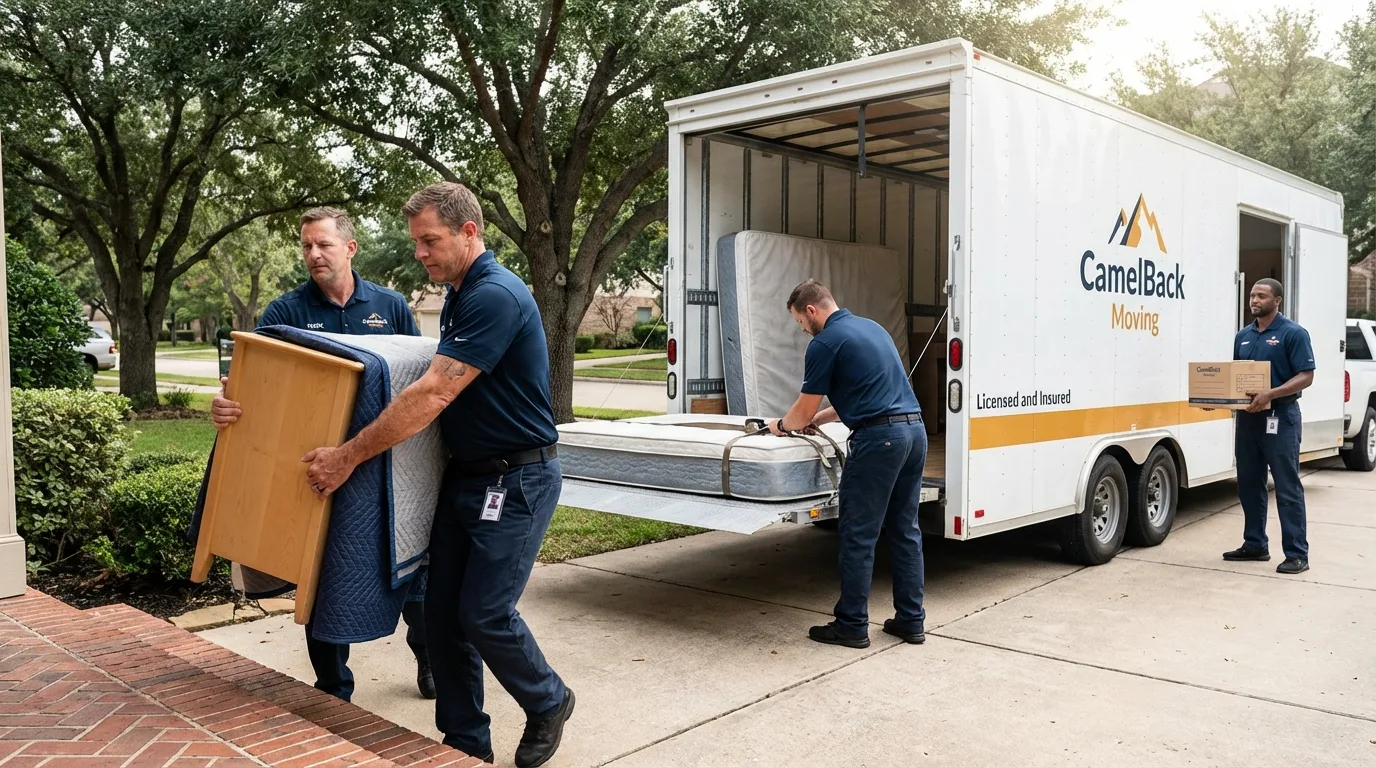 Crew loading residential truck for cross-state move from Marysville, OH
