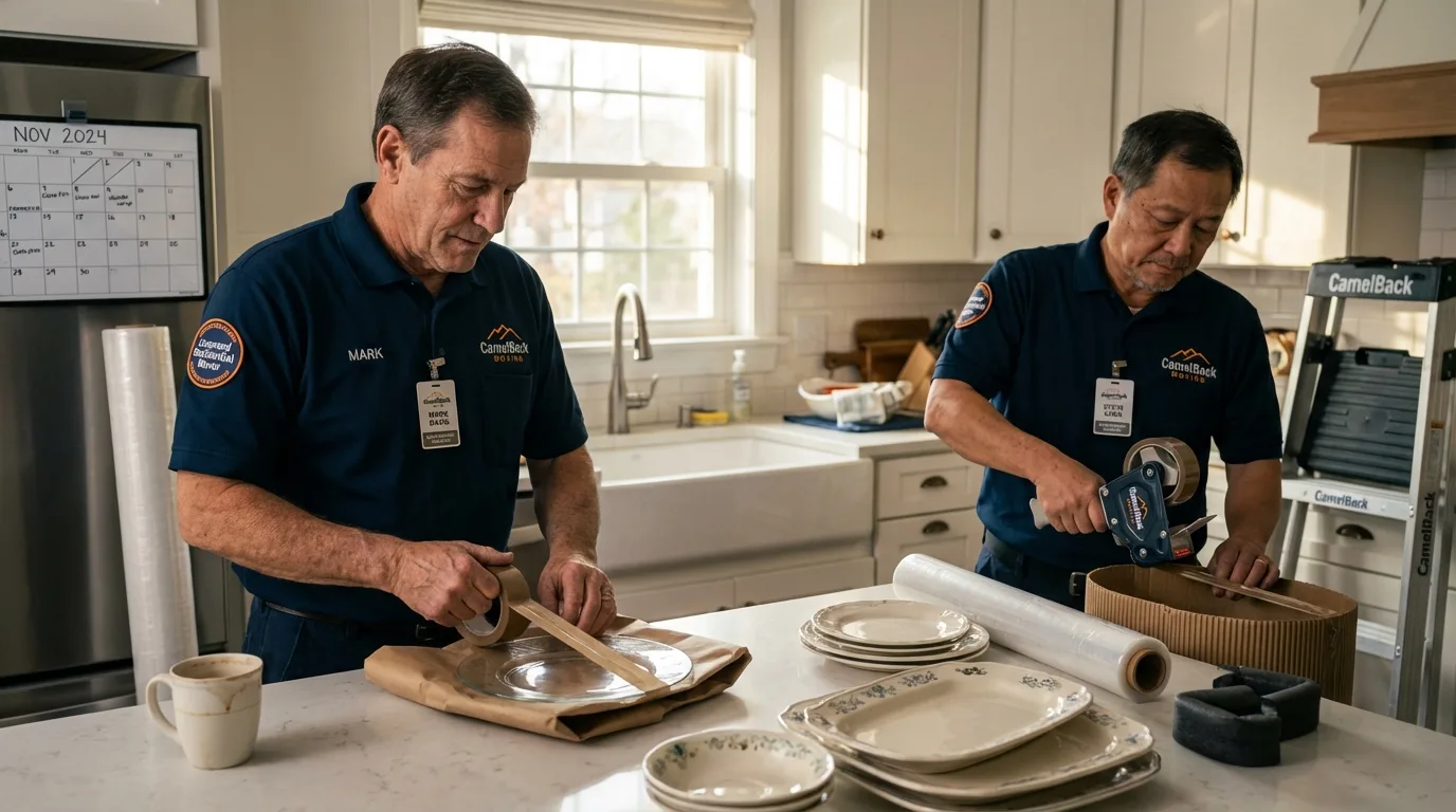 Professional crew packing kitchen dishware in Marysville, OH
